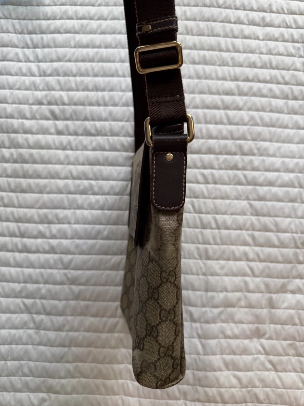 Gucci Beige Monogram Canvas Messenger Bag with Brown Trim